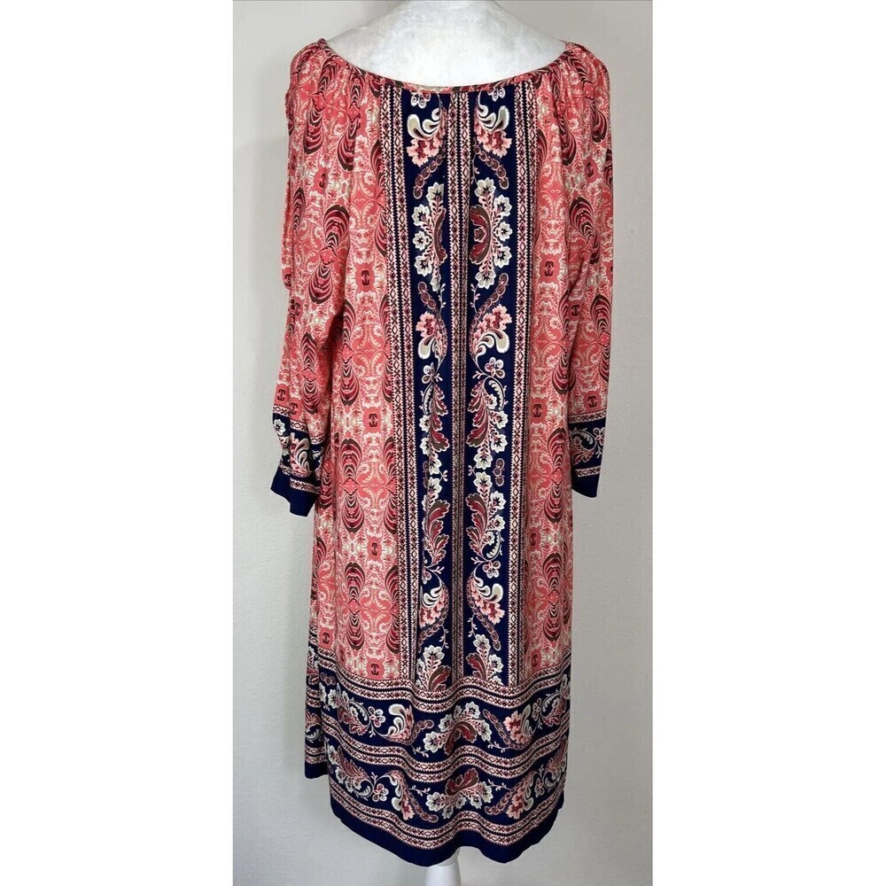 London Times Medallion Border Print Midi Shift Pink Navy Keyhole Plus Size 20W - Picture 2 of 12